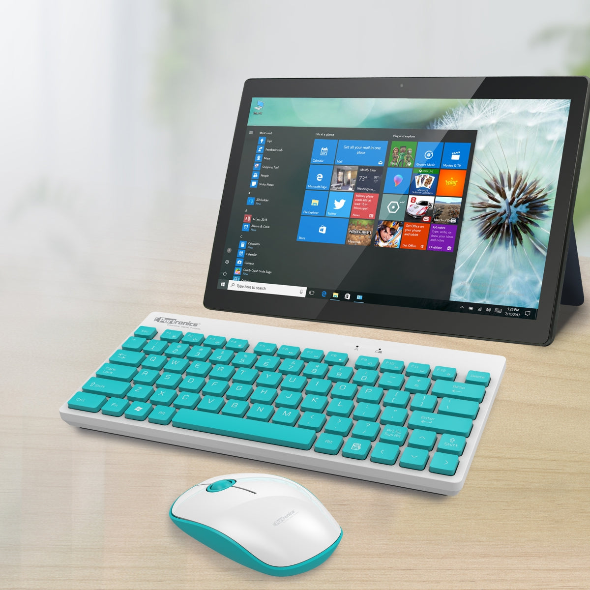 White wireless keyboard mouse combo key2 by portronics, featuring compact keyboard design and high-accuracy mouse for computer workstations.
