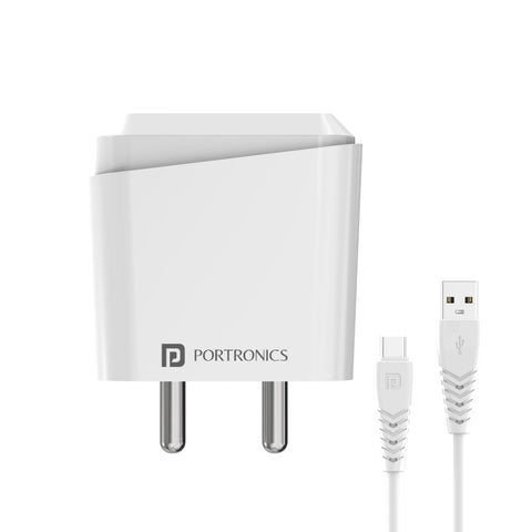 Portronics Adapto 40 C Fast charging adapter for iOS and Android with c type cable