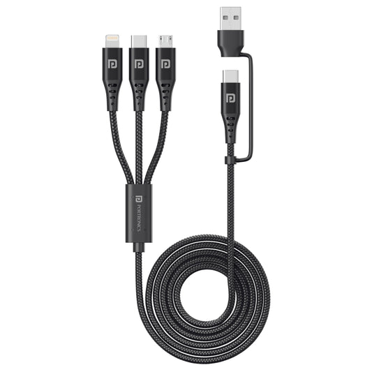 Balck Portronics Konnect J9 3-in-1 USB cable has Type-C, Micro USB and 8-pin