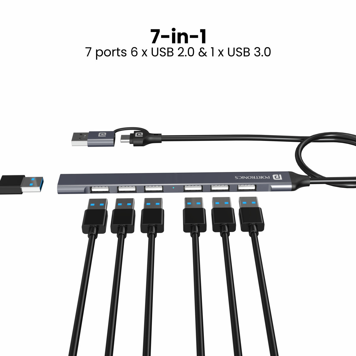 Buy Potronics Mport 7 Type C USB hub with 7 USB ports for PC or Laptop ...