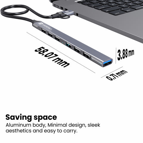 Potronics Mport 7 Type C USB hub with 7 USB ports for PC or Laptop compact 