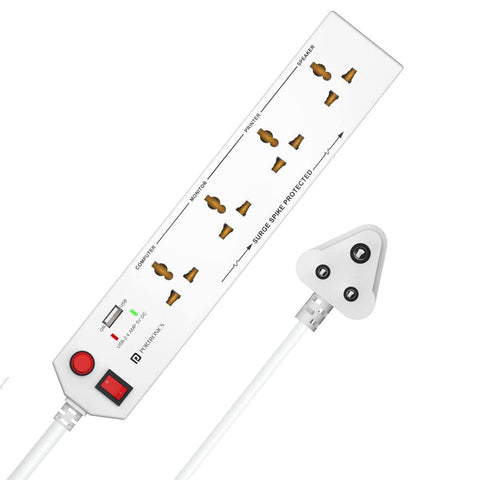 Portronics Power Plate 4 comes with four 5A electrical universal sockets for powering all types of high voltage devices. It also comes with a USB Output socket that is 2.4 AMP 5V DC to charge your phones and tablets easily.