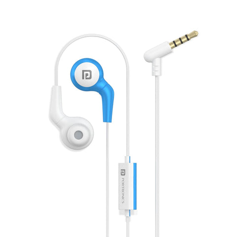 Portronics Conch 70 wired earphone, white and blue