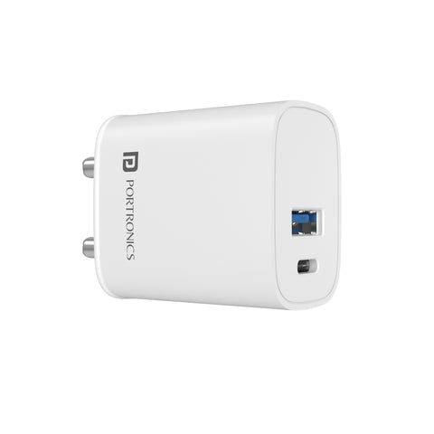 Portronics Adapto 30 W Dual Port Fast charger for iPhone, Macbook, iPad Samsung, Oneplus & Pixel.