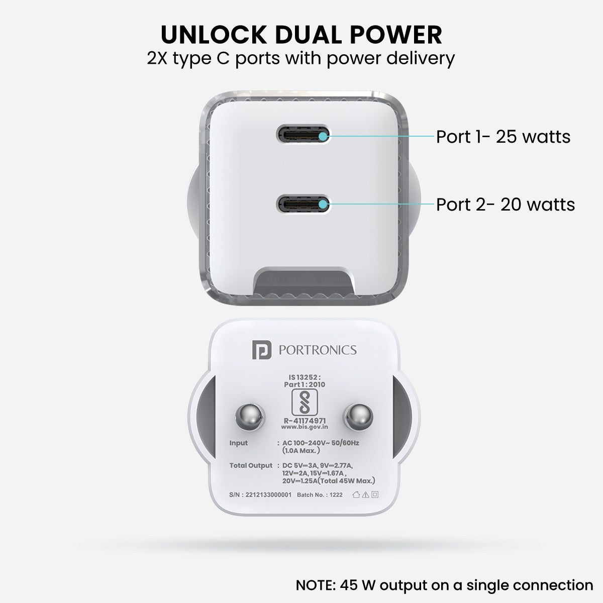 Buy portronics adapto 4 dual ports 45 watt fast charger