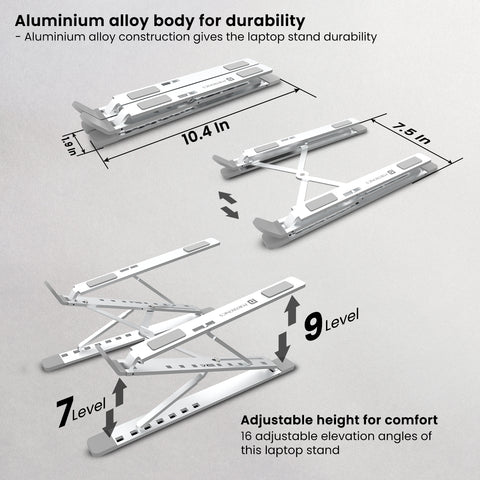Portronics My Buddy K Pro Foldable and Adjustable Portable Laptop Stand for Table aluminium body 