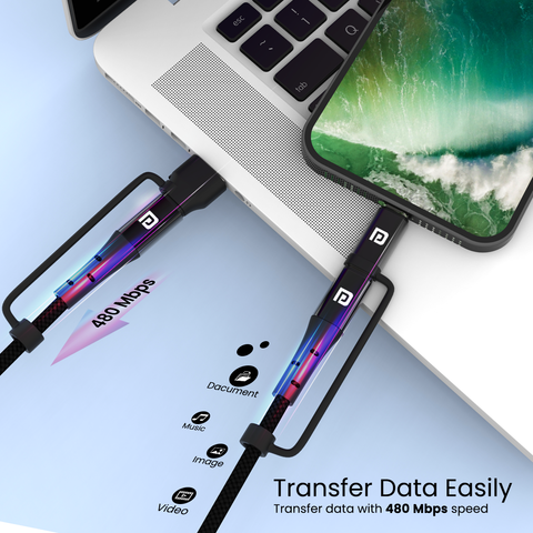 Portronics Konnect J8 Type C to 8 Pin & USB cable 60 W Charging data transfer cable 