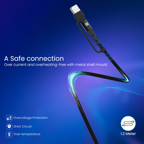 Portronics Konnect J8 Type C to 8 Pin & USB cable 60 W Charging anti tangle cable 
