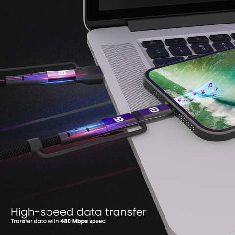Portronics Konnect J8 Type C to 8 Pin & USB cable 60 W Charging high speed data transfer 