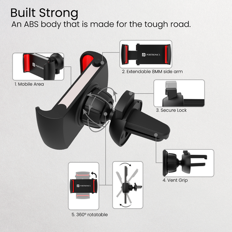Portronics Clamp 2 Car Mobile Holder 360° Rotational Body