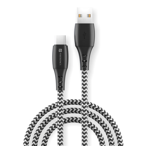 Portronics Konnect A 1M Type C USB cable with 3.0A output, black and white 