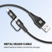 Portronics Konnect J7 Dual headed Cable Micro and Type C Cable with metal head 