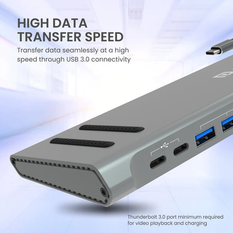 Portronics Mport 13C USB Multiport hub 13-in-1 docking station with USB, HDMI, Ethernet, & VGA ports, and Type-C PD charging slot along with TF & SD card slots and fast data transfer 