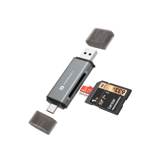 Portronics Mport 30 SD Card Reader for PCs & Smartphones SD card data. Grey