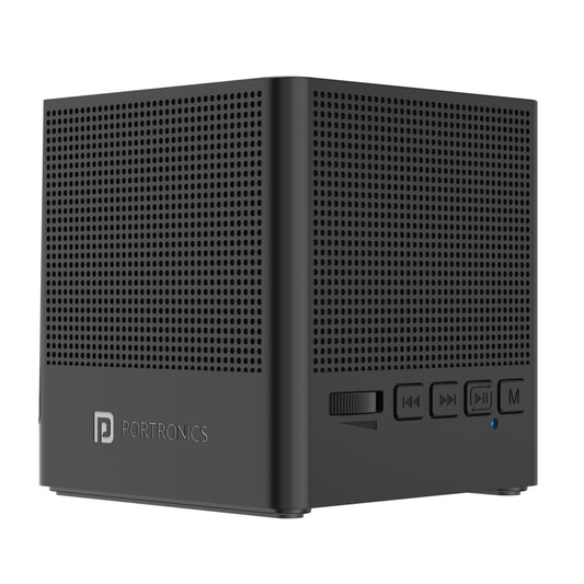 Black Portronics Bounce 2 portable speaker with FM – A compact and lightweight wireless speaker with immersive sound, ideal for travel and home use