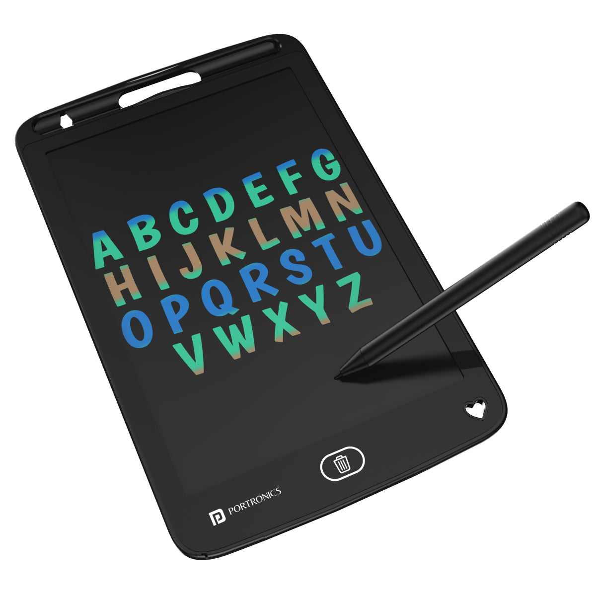 Black portronics ruffpad 8.5m multicolor lcd writing pad | stylus pen input electronic writing pad | learning letters and alphabets slate for kids | best digital writing tablet for early learning
