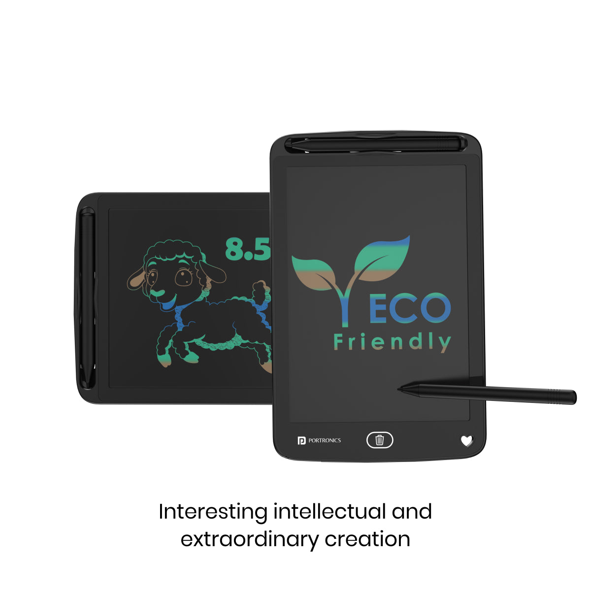 Black portronics ruffpad eco friendly notepad | paperless reusable notepad | writing eco friendly messages lcd writing pad | re-writable lcd pad for environmental protection